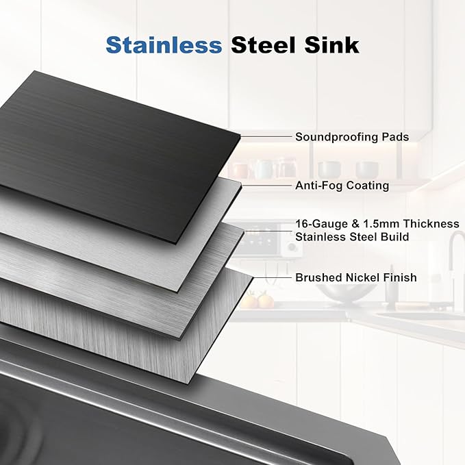 33 Inch Black Undermount Kitchen Sink Single Bowl Kitchen Stainless Steel Sink with Cutting Board,(33Inch Black)