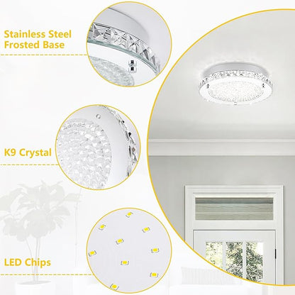 Crystal Ceiling Light Fixture 13 Inch Flush Mount Ceiling Light LED 4000K Dimmable Modern Ceiling Lamp for Bedroom Bathroom Kitchen Island
