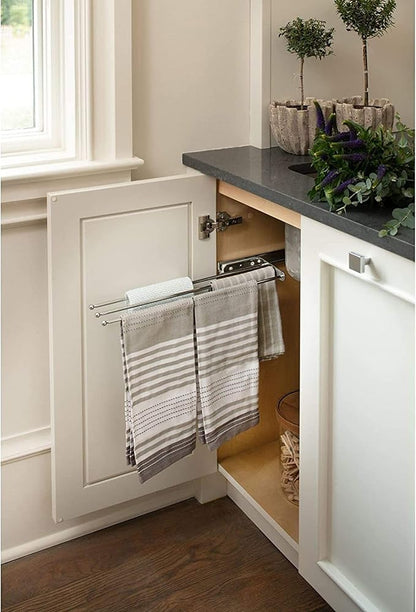 Rev-A-Shelf Under Sink Hand Towel Holder for Kitchen and Bathroom Cabinets, Pullout Extension Three Prong Wire Dish Rag Rack Hanger, White, 563-47