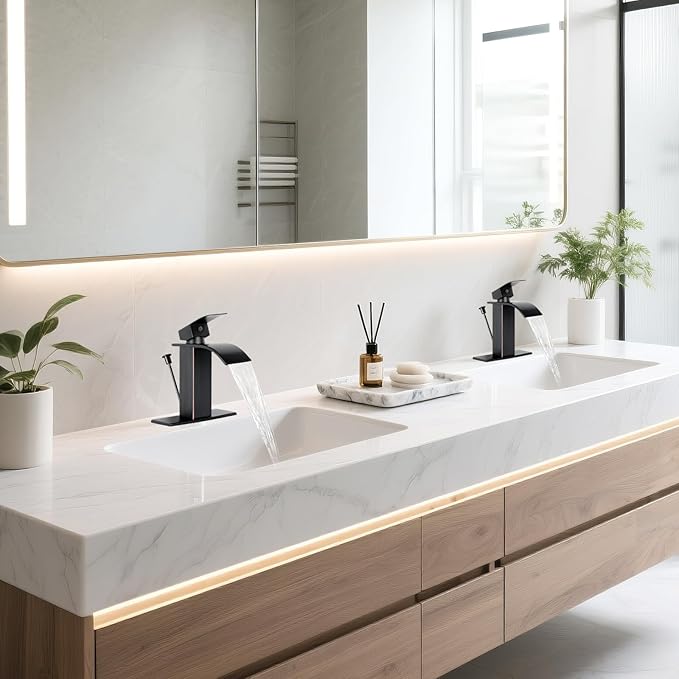 ORB Bathroom Faucet with Lift Rod Drain, Waterfall Bathroom Sink Faucet Modern Single Handle Bathroom Faucte 1 or 3 Hole, RV Mixer Tap Vanity Faucet Washbasin Faucet with Deck
