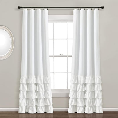 Lush Decor Allison Ruffle 100% Blackout Window Curtain Single 40" W x 84" L White - White Blackout Curtains for Bedroom or Nursery - Coquette Curtains