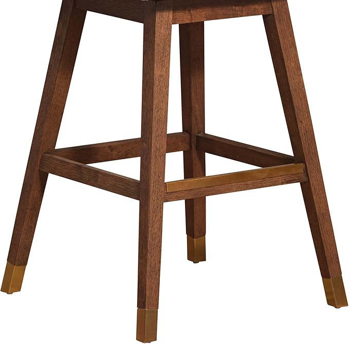 Armen Living Basila Modern Farmhouse 30" Seat Height Swivel Bar Stool for Kitchen Island Counter in Brown Oak Wood with Beige Fabric