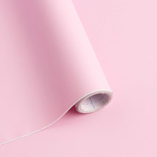 197"x17.7" Pink Wallpaper Solid Color Peel and Stick Wallpaper Pink Contact Paper Self-Adhesive Removable Wall Paper for Wall Covering Cabinet Countertop Vinyl Roll