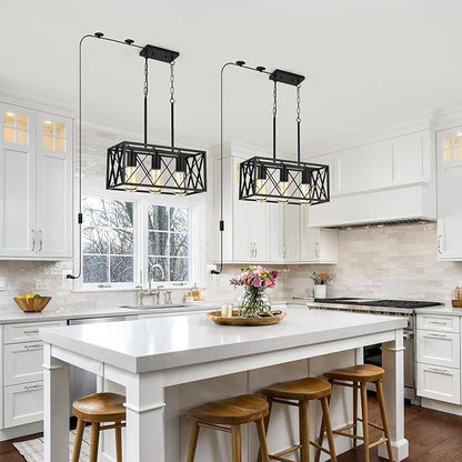 Black Plug in Pendant Light，3-Light Dining Room Light Fixture Over Table,Plug in Ceiling Light for Kitchen Sink，Industrial Metal Kitchen Pendant Lighting Over Island.