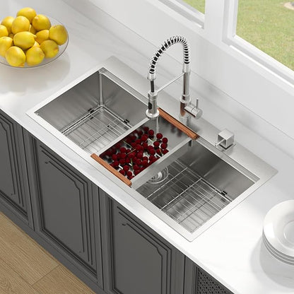 Lordear 36 Drop In Kitchen Sinks Worktation 16 Gauge Stainless Steel Single Bowl Ledge Worktation 36x19 Inch Topmount Overcounter Handmade Kitchen Sink Basin With Cutting Board