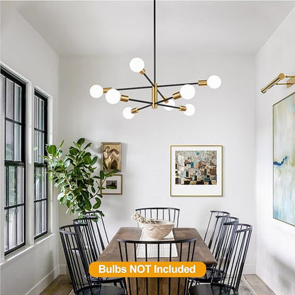 MQMQA Sputnik Chandeliers Dining Room Light Fixture (8-Light, 30-Inch), Modern Brushed Gold and Black Chandelier, Height Adjustable Mid Century Modern Chandeliers for Dining Room (Bulbs Not Included)