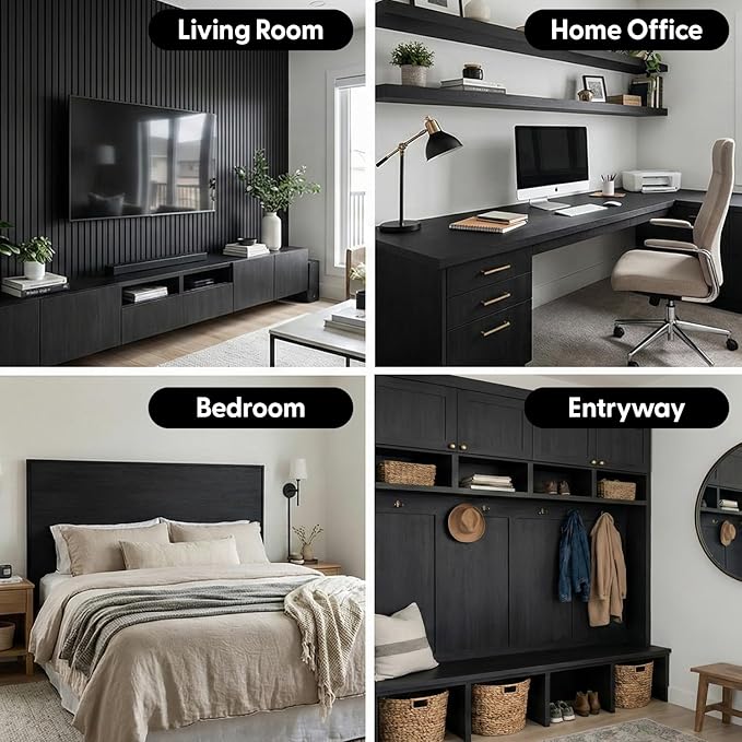 Matte Black Wood Grain Contact Paper 17.3" x 118" Thick Vinyl Removable Peel and Stick Self Adhesive Wallpaper for Kitchen Countertops Cabinets Furniture