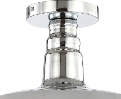 JONATHAN Y 14" Chrome Industrial LED Semi Flush Mount Ceiling Light for Porch, Kitchen, Entryway, Modern Farmhouse Iron Fixture, White Metal Shade, LED Bulb Included (JYL9516B)