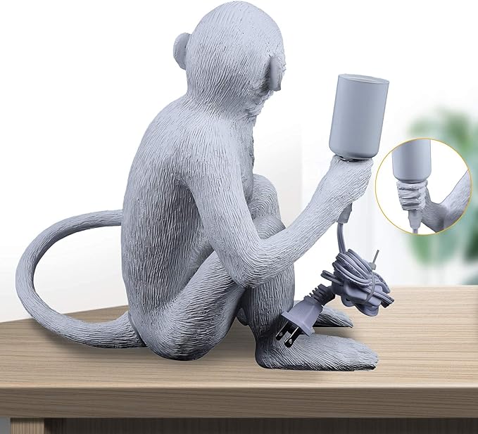 LOYALHEARTDY Modern Table Light Monkey Desk Lamp Fixture Vintage Resin Monkey Light Desk Lamp for Living Room Children's Kid's Bedroom Club Decoration (White, Table Lamp)
