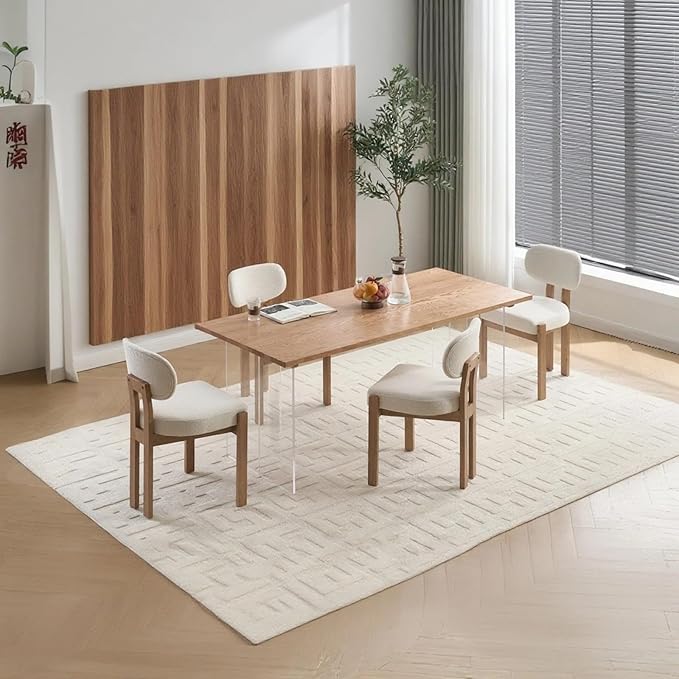 Chenille Dining Chairs Set of 6, Comfy Upholstered Dining Room Chairs Mid Century Modern Farmhouse Fabric Kitchen Chairs with Rubber Wood Legs for Dining Room Kitchen Island Home (Beige)