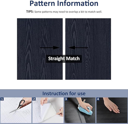 WESTICK 393" x 15.8" Wood Contact Paper Peel and Stick Countertops Waterproof Wood Wallpaper Textured Navy Wooden Wallpaper Self Adhesive Wood Look Contact Paper for Cabinets Desk RV Counter Cover