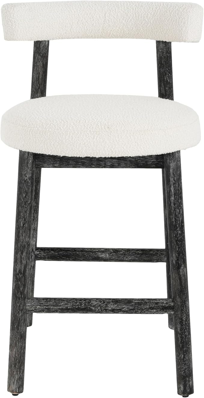 Christopher Knight Home Annes Counter Height Bar Stools Set of 2, Boucle Fabric Round Bar Stool for Kitchen Island, Wooden Dining Room Chair, Counter Stool with Footrest, Black+Milky White