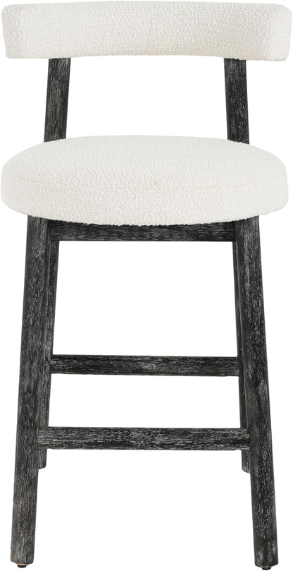 Christopher Knight Home Annes Counter Height Bar Stools Set of 2, Boucle Fabric Round Bar Stool for Kitchen Island, Wooden Dining Room Chair, Counter Stool with Footrest, Black+Milky White