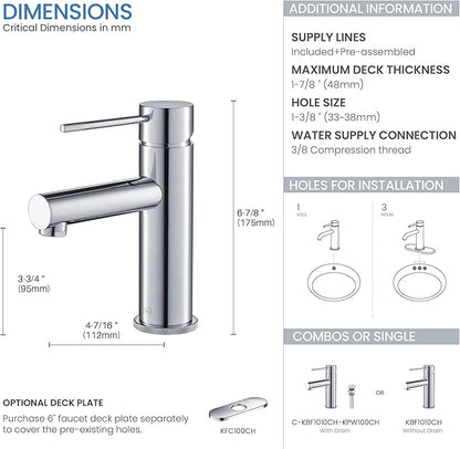 KIBI KBF1010 Solid Brass Single Handle Single Hole Circular X Faucet for Bathroom Sink with Pop Up Drain | High Arc Faucet Spout | Chrome Finish | Corrosion and Rust Resistant