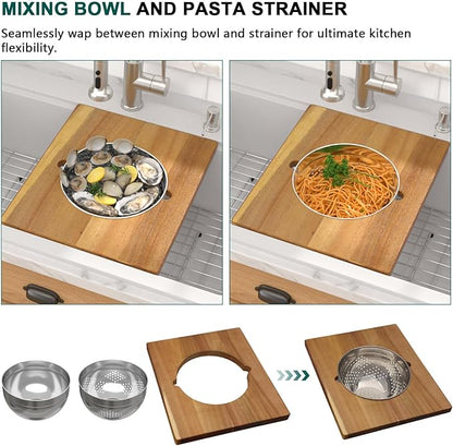 33x22 White Granite Composite Drop-In Kitchen Sink, Single Bowl Classic Quartz Composite Workstation All-In One Sink with Mixing Bowl, Pasta Strainer, Two-Holes Configuration #TLGT-114