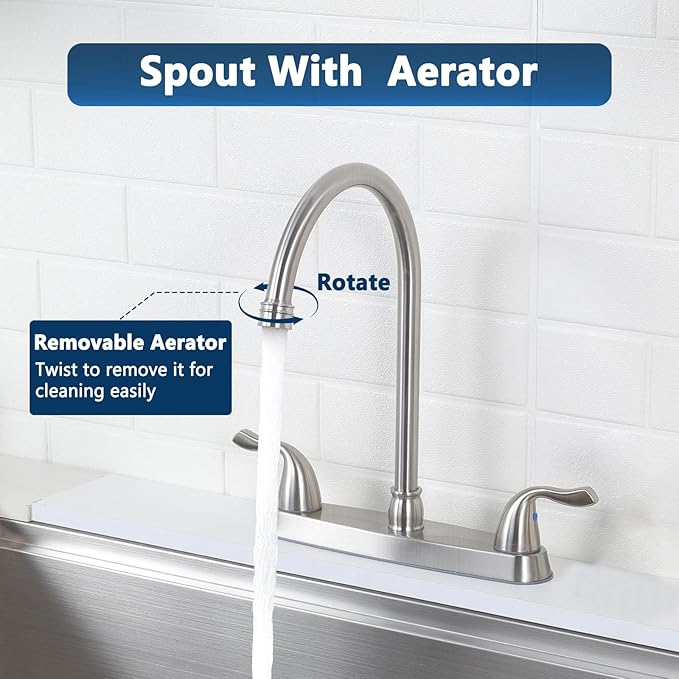 Brushed Nickel Kitchen Sink Faucet, 2 Handle 3 Hole Kitchen Faucet Without Sprayer, High Arc Swivel Spout Stainless Steel Sink Faucet for Rv Camper