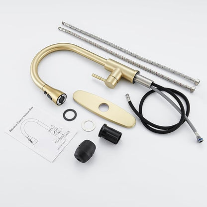 GAGALIFE Brushed Gold Kitchen Faucets with Pull Down Sprayer - High Pressure Blade Spray Kitchen Sink Faucet, High Arc Single Handle Stainless Steel Classic Pull Out Spray Kitchen Faucet 1 or 3 Hole