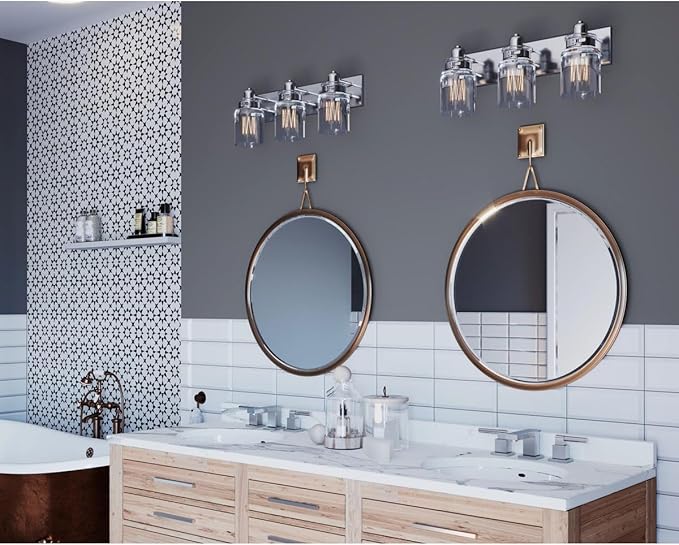 Progress Lighting P300047-009 Calhoun Collection Clear Glass Farmhouse Bath Vanity Light, 3-Light, Brushed Nickel