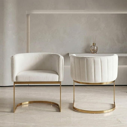 Hyfirm Beige and Gold Barrel Dining Chairs Set of 2, Modern Velvet Upholstered Accent Chairs with Curved Back for Kitchen Island, Luxury Comfort Seating Cantilever Metal Frame