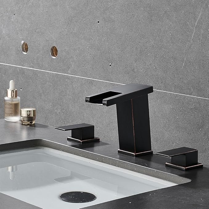 AVSIILE LED Bathroom Faucet 3 Hole, Oil Rubbed Bronze Waterfall Bathroom Faucets, 8 Inch Widespread Modern Bathroom Sink Faucet & Parts, Wide Spread Touch On Three Hole 2 Handle Bathroom Vanity Faucet