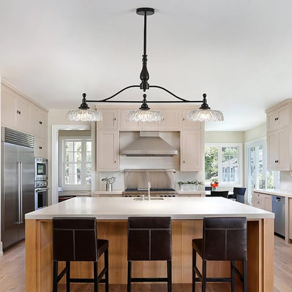 HDDFL Chandeliers Pendant Light Fixture Modern Pendant Lighting Fixtures 3 Lights Chandelier Matte Black Kitchen Glass Hanging Lamp for Island Dining Room Living Room