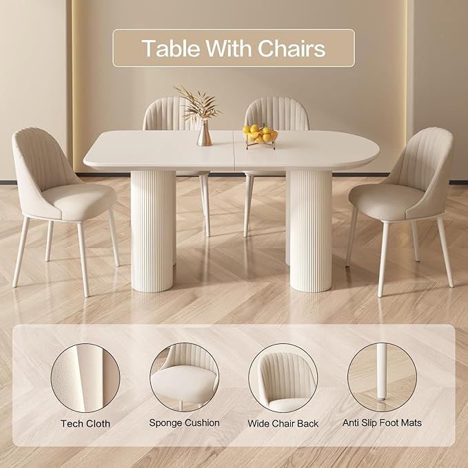 Guyii Dining Table Set with 6 Chairs, Modern Kitchen Table Set, Indoor Dining Table for Kitchen, Bar, Living Room, Breakfast Nook, Small Space, White
