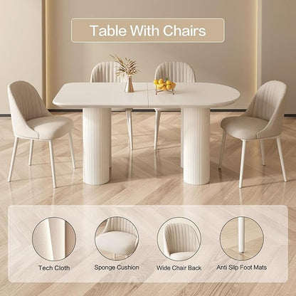 Guyii 55.11" Dining Table Set with 4 Chairs, Modern Kitchen Table Set, Indoor Dining Table for Kitchen, Bar, Living Room, Breakfast Nook, Small Space, White