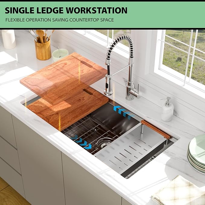 36 In Undermount Kitchen Sink - Beslend 36 Undermount Kitchen Sinks Workstation Stainless Steel 16 Gauge Single Bowl 10 Inch Deep Ledge Basin 36x19x10 Inch