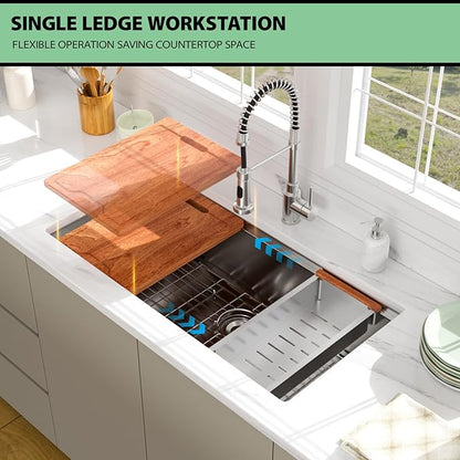 36 In Undermount Kitchen Sink - Beslend 36 Undermount Kitchen Sinks Workstation Stainless Steel 16 Gauge Single Bowl 10 Inch Deep Ledge Basin 36x19x10 Inch