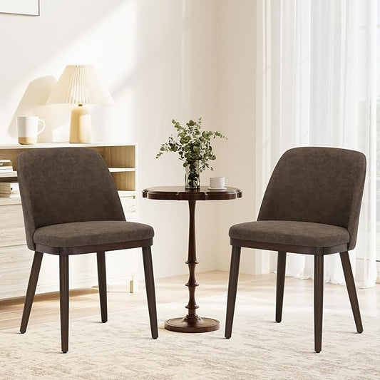 COLAMY Upholstered Dining Chairs Set of 2, Modern Kitchen Chairs with Back, Leather Side Dining Room Chairs with Wood Legs for Kitchen Dining Room Restaurant,Dark Brown
