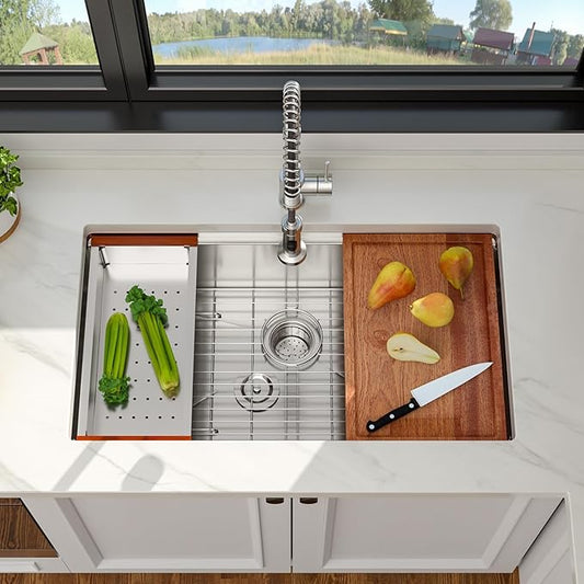 33 Inch Undermount Kitchen Sink 33 x 19 Kitchen Sinks Stainless Steel Undermount Sink Workstation 16 Gauge Single Bowl Under Mount Handmade Deep Basin
