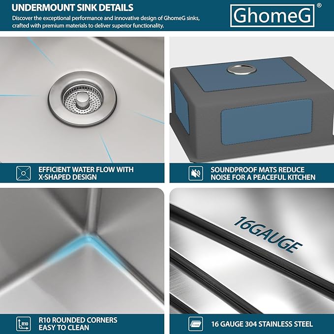 21 Bar Prep Sink Undermount - GhomeG 21x18 Undermount Kitchen Bar Sink Deep Single Bowl 16 Guage Stainless Steel Under Counter Small Bar Sink Basin With R10 Round Corners