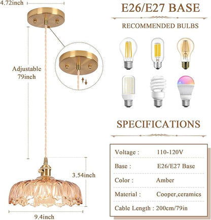Pendant Light Fixtures,Finish Ceiling Hanging Lamp 9.4" E26 Vintage Green Glass Hanging Pendant Lights for Bedroom Living Room Hallway