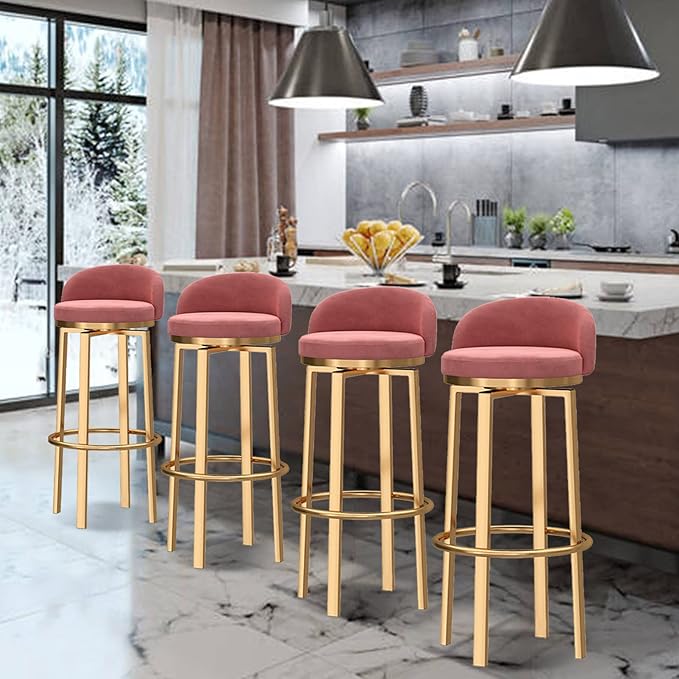 Swivel Stools Gold Metal Leg Height stools with Back High Dining Chairs for Home Kitchen Island-Grey 2 Pcs-25.6in Sitting (Pink 1 Pcs)