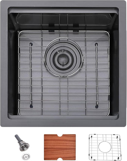 SHACO 21x20 Inch Black Kitchen Sink, 21 Inch Gunmetal Black Undermount Single Bowl Stainless Steel 16 Gauge Workstation Laundry Bar Sink with Accessories