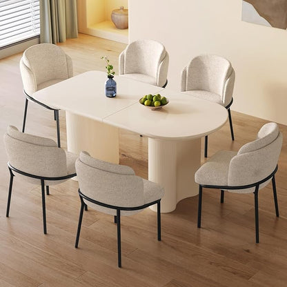 Guyii 55.11" Cream White Dining Table Set with 6 Chairs, Modern Kitchen Table, Indoor Use for Kitchen, Dining Room, Living Room, Small Spaces