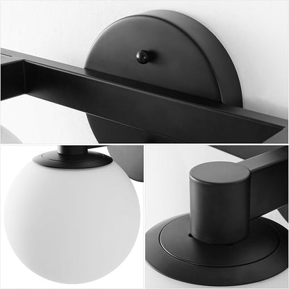 JONATHAN Y 15.25" Black/White Modern Globe LED Vanity Wall Sconce Light, White Frosted Glass Shade, Mid-Century Art Deco Wall Lamp for Bathroom, Kitchen, Hallway (JYL3541B)