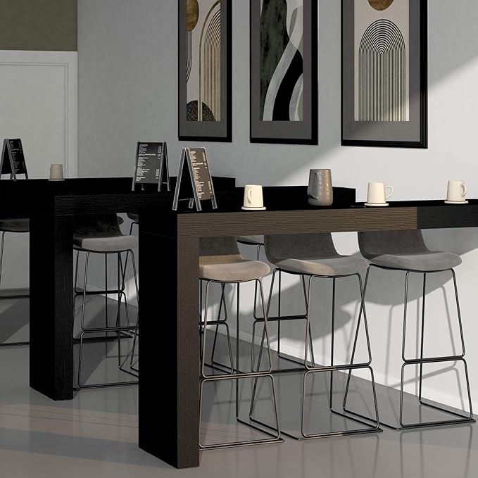 Mobili Fiver Evolution Tall Kitchen Bar Table Made in Italy | Space Saving, Wall-Mounted Counter Height Table for 3 | Breakfast Bar Table Top w/Cable Holder | Ashwood Black | 70,9'' x 15,7" in