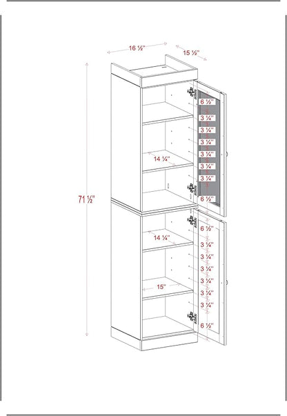 Palace Imports Solid Wood Kitchen Pantry - Narrow Storage Cabinet - 16.5" Wide x 71.5" Tall - 1 Raised Panel & 1 Frosted Glass Door, Sage, Adjustable Shelves, 100% Eco-Friendly Wood, Modular Cabinets