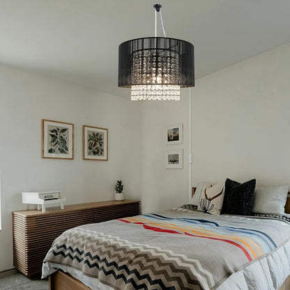 TISLYCO Plug in Chandelier, Crystal Chandelier Lighting with Long Cord 15ft and On/Off Switch, Hanging Pendant Light Plug in, Hanging Lamps That Plug into Wall Outlet for Bedroom Living Room