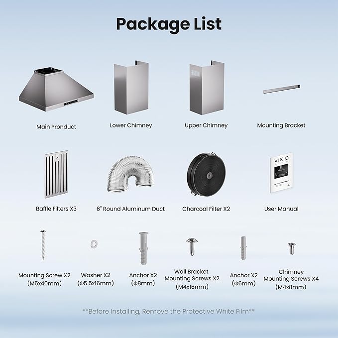 VIKIO HOME Wall Mount 30 Inch Range Hood 900 CFM, Ductless/Ducted Convertible Kitchen Hood, 3-speed Gesture Sensing & Touch Control, Stainless Steel Kitchen Vent Hood with Permanent Baffle Filters