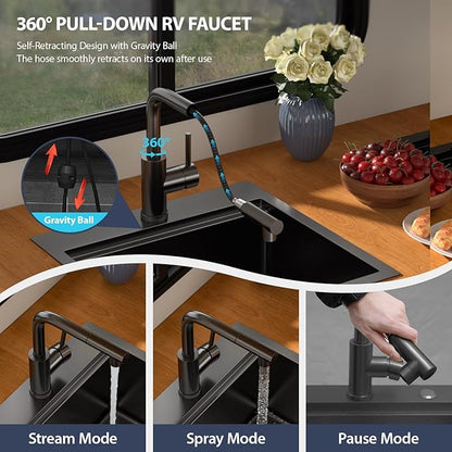 18 Inch Outdoor Kitchen Sink with Faucet- Beslend Gunmetal Black 18x18 Drop In Outdoor Bar Sink, 16 Gauge Stainless Steel Kitchen Sinks Workstation Single Bowl Above Counter Indoor Outdoor