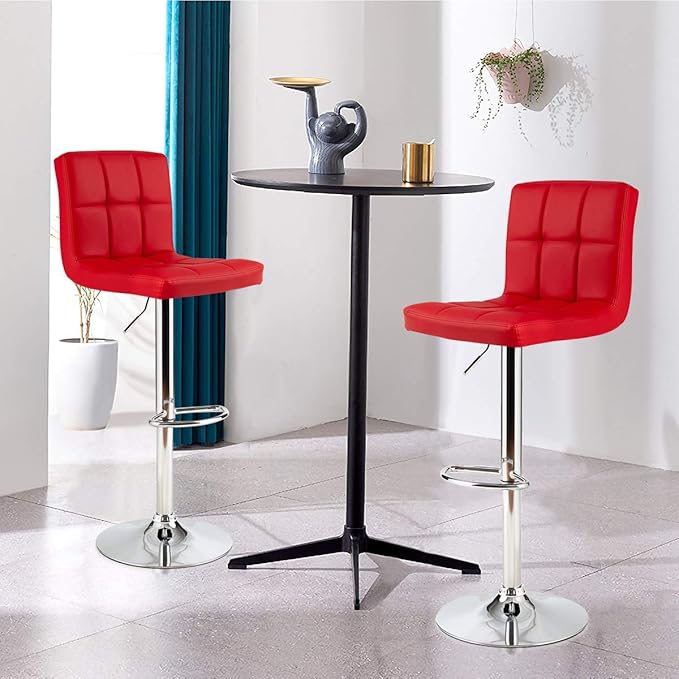 COSTWAY Adjustable Bar Stools Set of 2, Modern Swivel PU Leather Bar Chair with Backrest, Soft Cushioned Seat, Footrest, Sturdy Metal Frame, Comfortable Barstools for Kitchen Island, Pub, Red