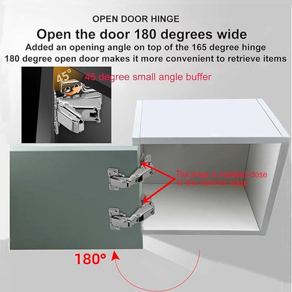 180 Degree Frameless Cabinet Hinges, Soft Closing, Nickel-Plated Steel, Concealed Hydraulic Adjustable, Full Overlay Design, 2 Pack