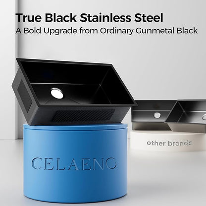 Darker Black 32x19 Inch Undermount Kitchen Sink - CELAENO Modern 16 Gauge Extremely Durable Single Bowl Stainless Steel Sink with Anti-scratches Nano Surface