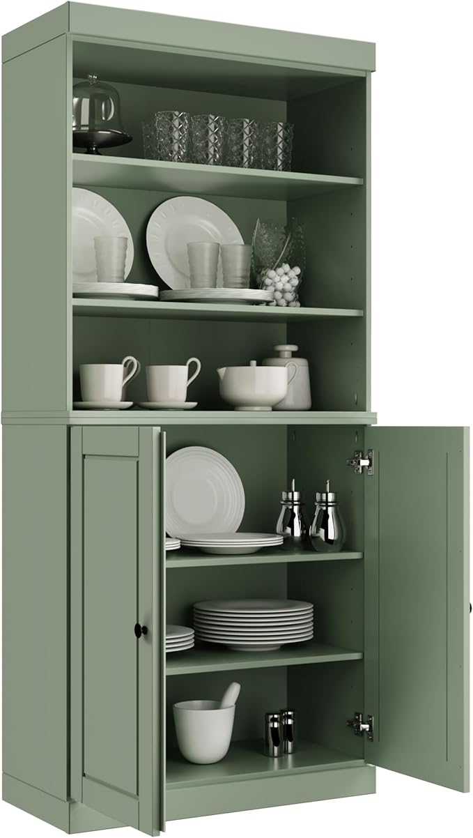 Palace Imports 100% Solid Wood Kitchen Pantry w/ 2 Wood Doors, Sage, 32" w x 71.5" h, Renewable Eco-Friendly Pine, Made in Brazil