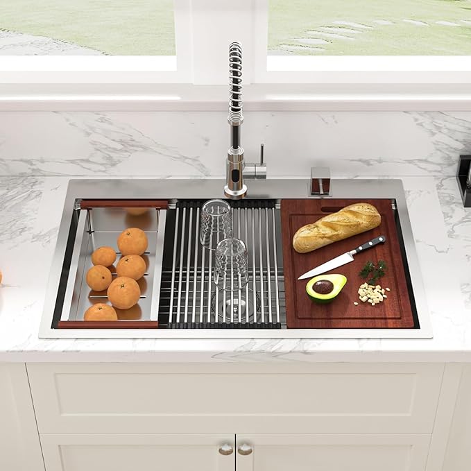 33 Drop In Kitchen Sink Workstation - Sarlai 33x19 Kitchen Sink Drop In Stainless Steel Workstation Sink 16 Gauge Single Bowl Deep Topmount Kitchen Sinks