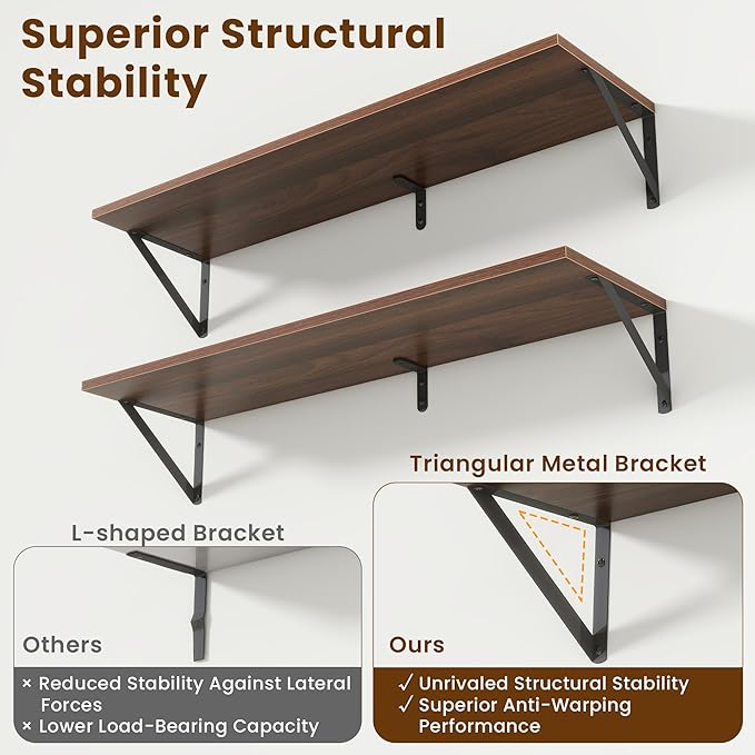 Acovy Deep Floating Shelves for Wall,36Wx8D Wall Mounted Shelves Set of 2,Wall Storage Floating Shelf with Sturdy Metal Brackets for Living Room,Bathroom,Kitchen,Office,Walnut