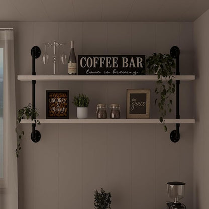 HDDFER Floating Bookshelf Bathroom Shelves Over Toilet Industrial Pipe Shelving Pipe Shelves Rustic White Wall Shelves 36 Inch Farmhouse Book Shelves for Wall Mounted