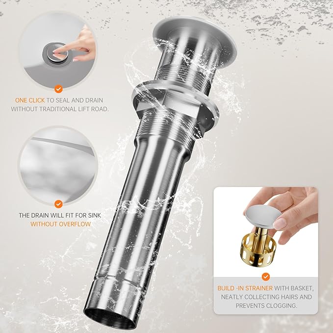 Phiestina Single Hole Tall Brushed Nickel Vessel Bathroom Sink Faucet, One Hole Single Handle Modern Bathroom Faucet, with Pop Up Drain and Water Supply Line,FH01-BN-V